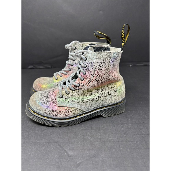 Dr Doc Martens Girls Boots, White / Rainbow Sparkly Combat Boots, Size 10 1460 - Picture 1 of 11